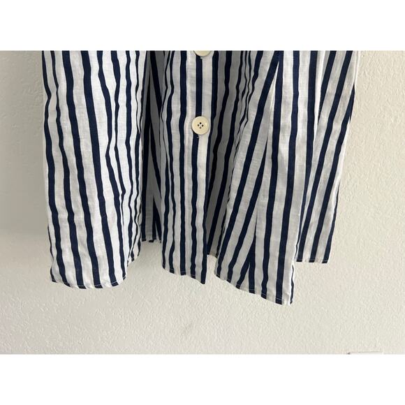 Zara Blue White Striped Cold Shoulder Button Up Linen Blend Sundress Womens XS - Picture 11 of 16